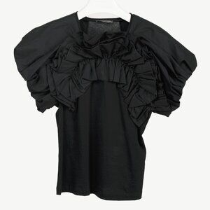 Alexander McQueen Black Cotton Poplin & Jersey Ruffle Tee